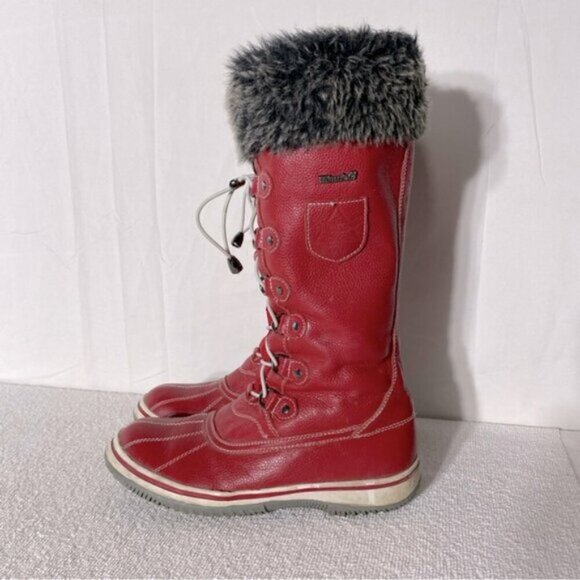 Vintage Atelier Noir Thinsulate Red Leather Lace Up Round Toe Winter Boots 8 - Picture 5 of 13